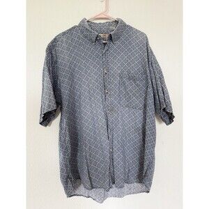 Naturalife Vintage Mens Linen Short Sleeve Shirt Retro Outdoors Geometric XL